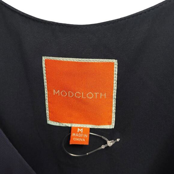 ModCloth Dress Navy Blue Chiffon Fuzzy Heart Appliqué Medium Twee Retro Quirky - Picture 3 of 9